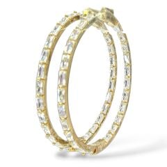 Çift Taraflı Baget Taşlı Gold Halka Küpe