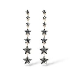 Siyah Taşlı Yıldız Model Sallantılı Gümüş Küpe