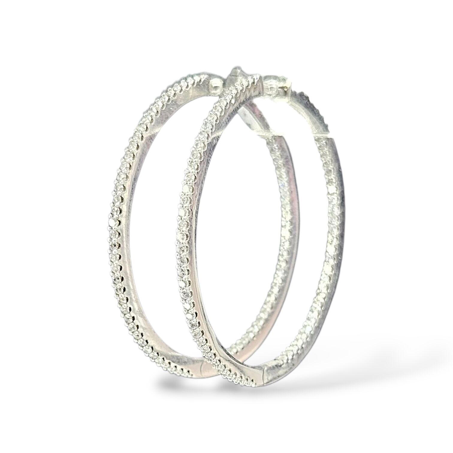 Çift Taraflı Taşlı İnce Gümüş Halka Küpe