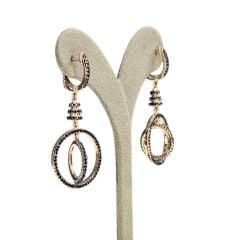 Rose Kaplama Siyah Taşlı İç İçe Sallantılı Gümüş Küpe