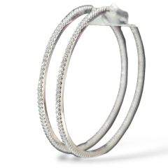 Çift Taraflı Taşlı İnce Gümüş Halka Küpe