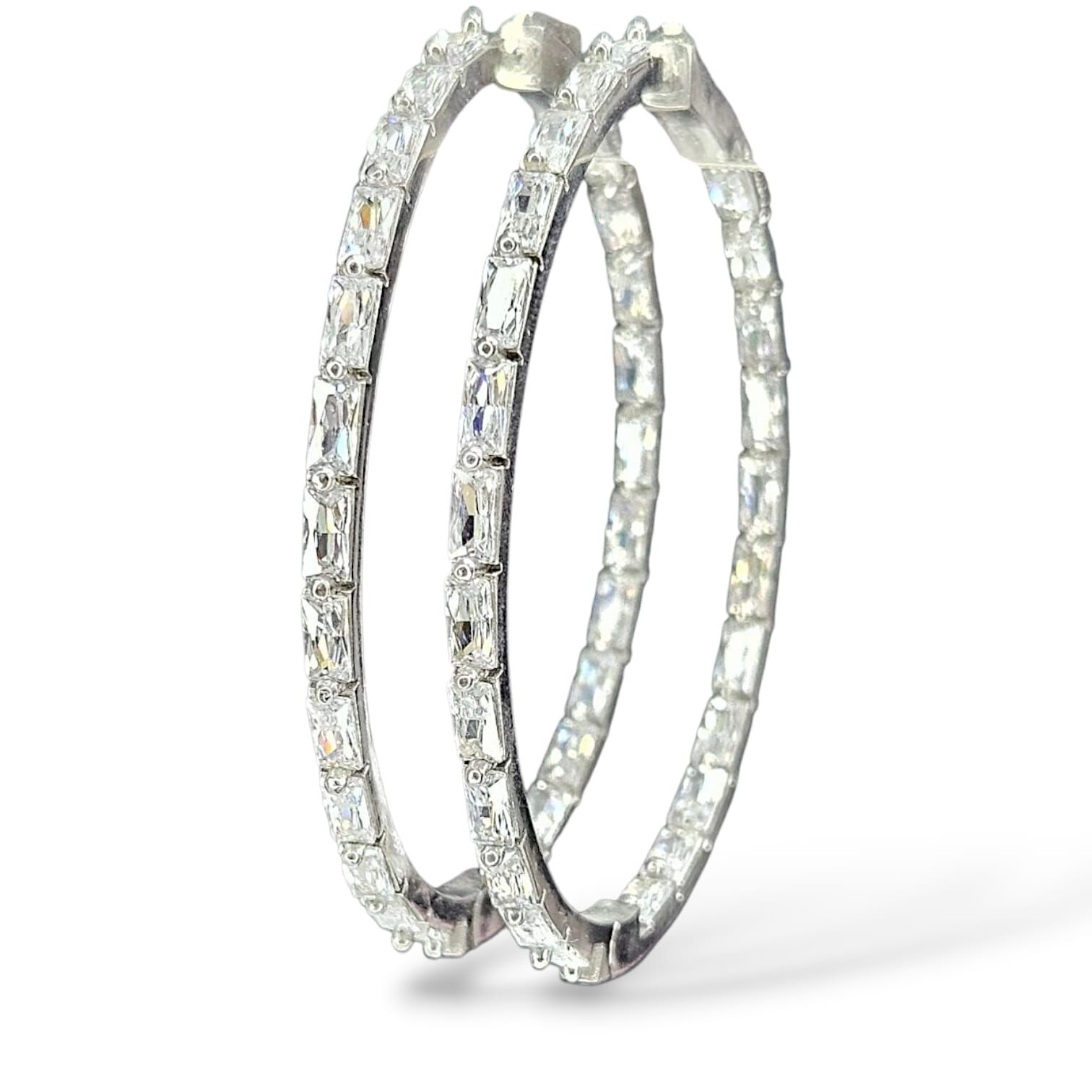 Çift Taraflı Baget Taşlı Halka Küpe