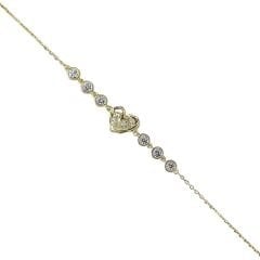 Sıvama Taşlı Kalp Model 14K Altın Kaplama Bileklik