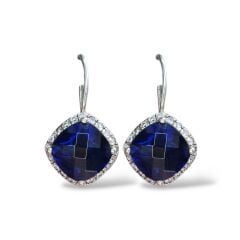 Safir Renk Taşlı Gümüş Küpe