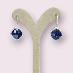 Safir Renk Taşlı Gümüş Küpe