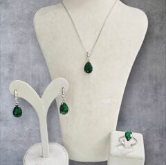 Zümrüt Damla Taşlı Kadın Gümüş Set