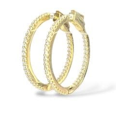 Çift Tarafı Taşlı Gold Halka Küpe