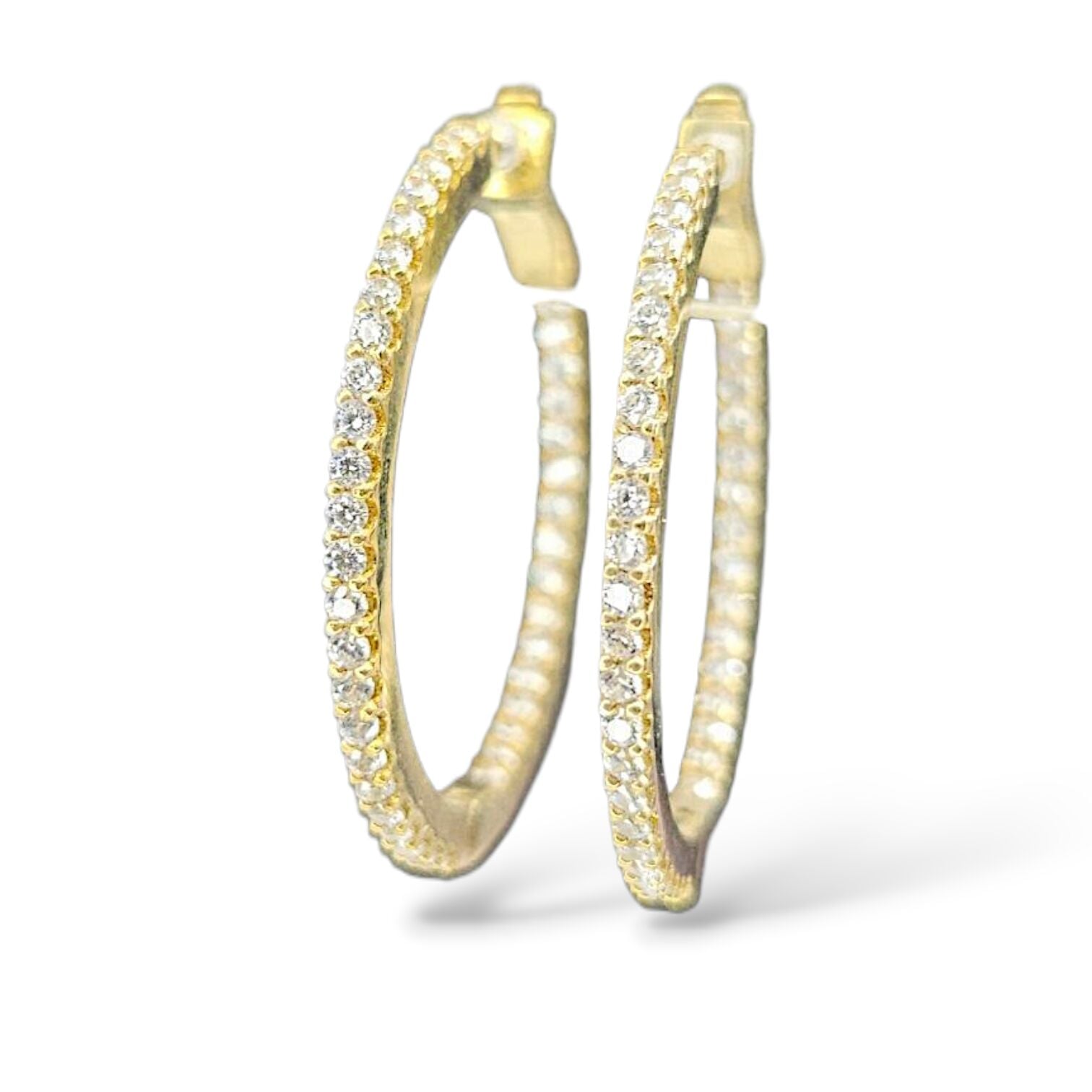 Çift Tarafı Taşlı Gold Halka Küpe