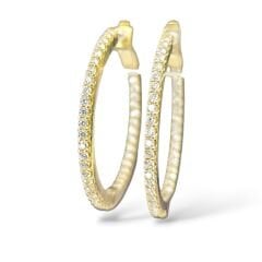 Çift Tarafı Taşlı Gold Halka Küpe