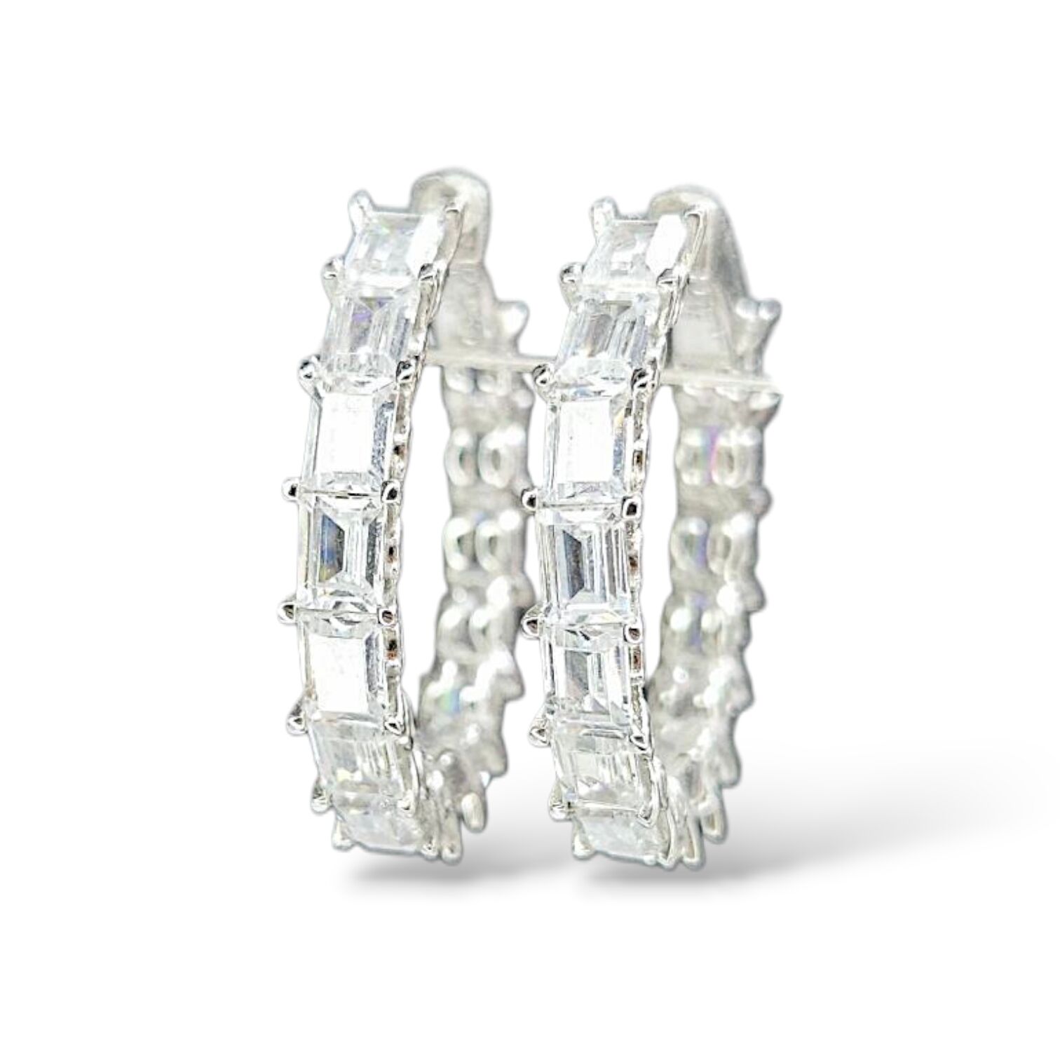 Baget Taşlı Gümüş Halka Küpe