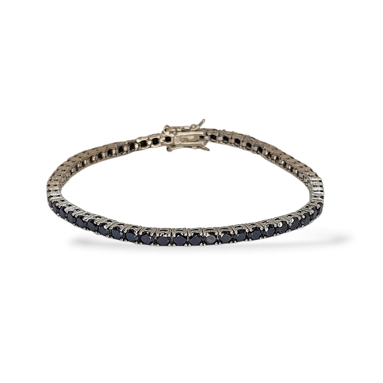 2.5 mm Siyah Taşlı Gümüş Su Yolu Bileklik