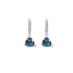 Blue Mavi Topaz Üçgen Form Şık Kadın Gümüş Küpe Yüzük Takım