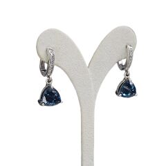 Blue Mavi Topaz Üçgen Form Şık Kadın Gümüş Küpe Yüzük Takım