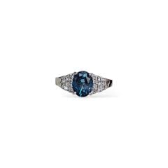 Blue Mavi Topaz Oval Form Şık Kadın Gümüş Küpe Yüzük Takım
