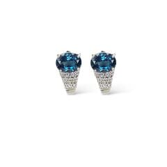 Blue Mavi Topaz Oval Form Şık Kadın Gümüş Küpe Yüzük Takım