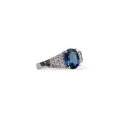 Blue Mavi Topaz Oval Form Şık Kadın Gümüş Küpe Yüzük Takım