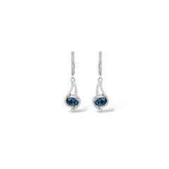 Blue Mavi Topaz Oval Form Sallantılı Kadın Şık Gümüş Küpe Yüzük Takım