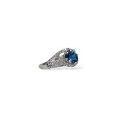 Blue Mavi Topaz Oval Form Sallantılı Kadın Şık Gümüş Küpe Yüzük Takım