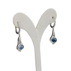 Blue Mavi Topaz Oval Form Sallantılı Kadın Şık Gümüş Küpe Yüzük Takım