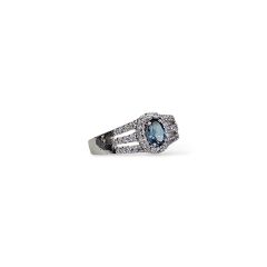 Blue Mavi Topaz Oval Form Kadın Şık Küpe Yüzük Gümüş Takım