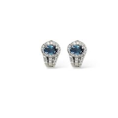 Blue Mavi Topaz Oval Form Kadın Şık Küpe Yüzük Gümüş Takım