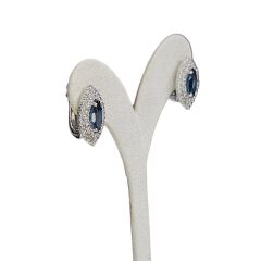 Blue Mavi Topaz Elmas Form Kadın Şık Küpe Yüzük Gümüş Takım