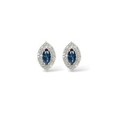 Blue Mavi Topaz Elmas Form Kadın Şık Küpe Yüzük Gümüş Takım