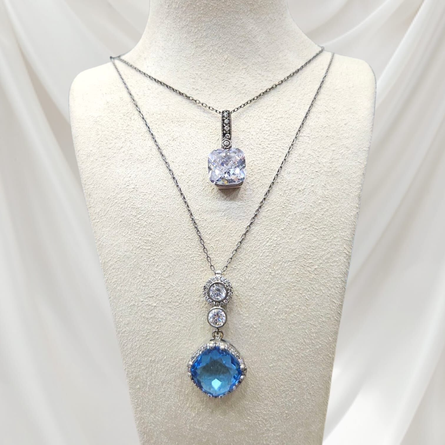 Kristal - Aquamarin Taşlı Gümüş Kolye Modelleri