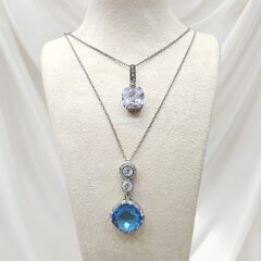 Kristal - Aquamarin Taşlı Gümüş Kolye Modelleri