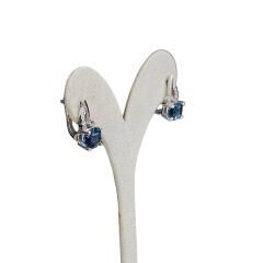 Blue Mavi Topaz Oval Form Kadın Şık Küpe Yüzük Gümüş Takım