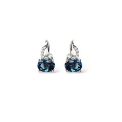 Blue Mavi Topaz Oval Form Kadın Şık Küpe Yüzük Gümüş Takım