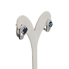 Blue Mavi Topaz Oval Form Kadın Şık Küpe Yüzük Gümüş Takım