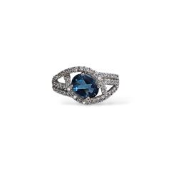 Blue Mavi Topaz Oval Form Kadın Şık Küpe Yüzük Gümüş Takım