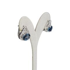 Blue Mavi Topaz Oval Form Kadın Şık Küpe Yüzük Gümüş Takım