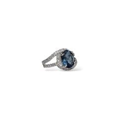 Blue Mavi Topaz Oval Form Kadın Şık Küpe Yüzük Gümüş Takım