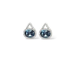 Blue Mavi Topaz Oval Form Kadın Şık Küpe Yüzük Gümüş Takım