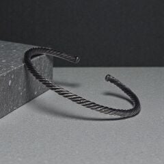 Siyah Rodajlı Erkek Gümüş Kelepçe Bileklik