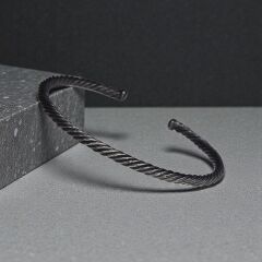 Siyah Rodajlı Erkek Gümüş Kelepçe Bileklik