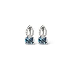 Blue Mavi Topaz Oval Form Kadın Şık Küpe Yüzük Gümüş Takım