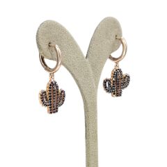 Siyah Taşlı Kaktüs Model Gümüş Küpe