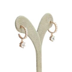 Zirkon Taşlı Rose Kaplama Sallantılı Tek taş Gümüş Küpe