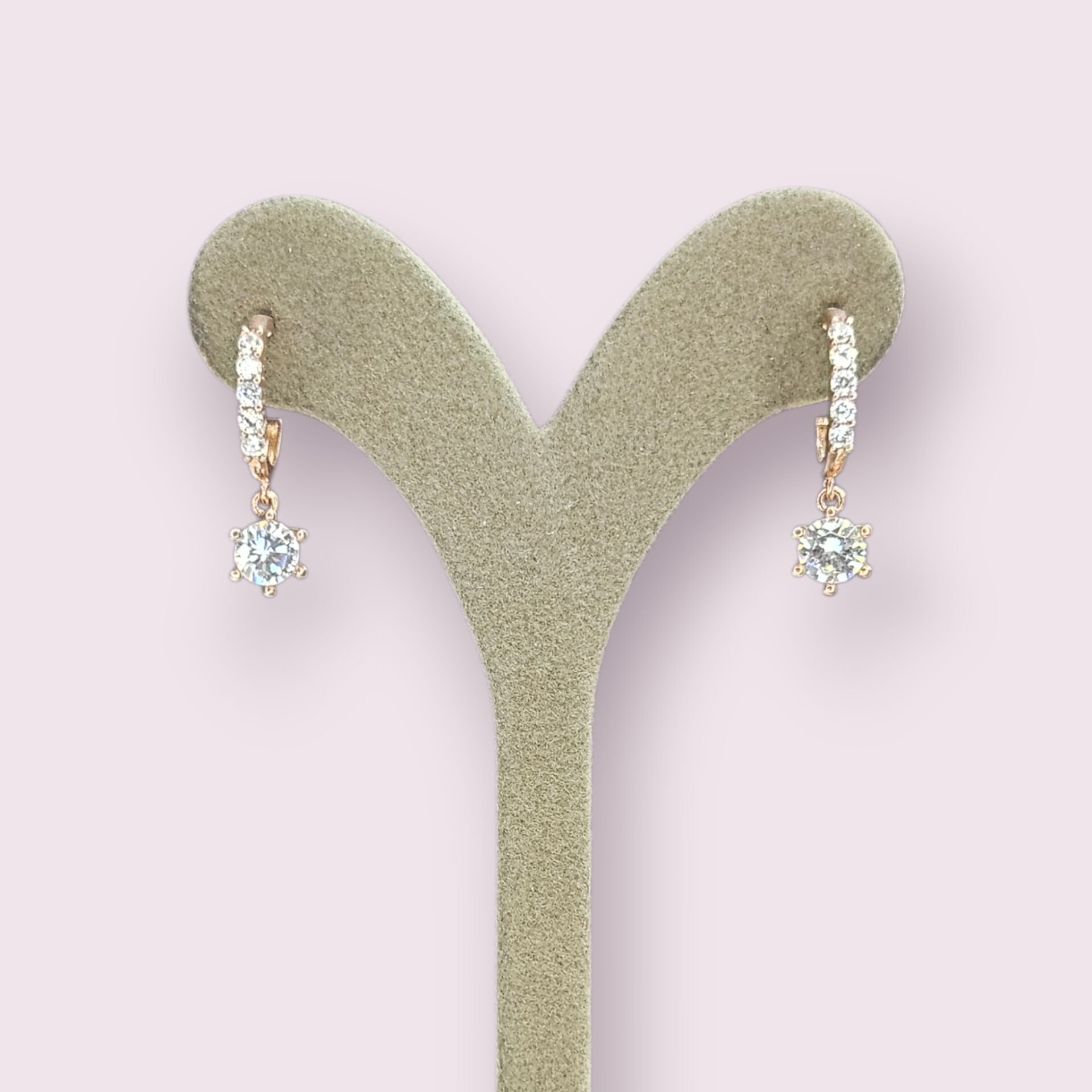 Zirkon Taşlı Rose Kaplama Sallantılı Tek taş Gümüş Küpe