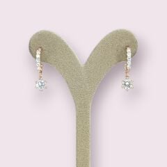 Zirkon Taşlı Rose Kaplama Sallantılı Tek taş Gümüş Küpe