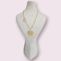 Kalp Model 14K Altın Kaplama Gümüş Kolye- 60 Cm