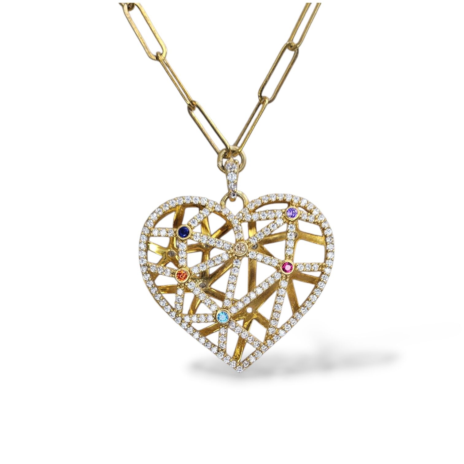 Kalp Model 14K Altın Kaplama Gümüş Kolye- 60 Cm