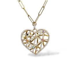 Kalp Model 14K Altın Kaplama Gümüş Kolye- 60 Cm