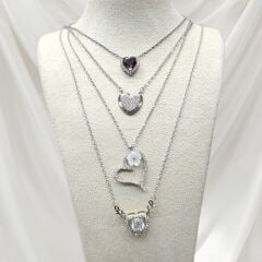 Taşlı Kalp Form Gümüş Kolye