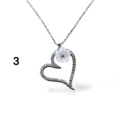 Taşlı Kalp Form Gümüş Kolye