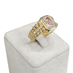Pembe Kuvars Gold Kaplama Gümüş Yüzük