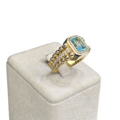 Aquamarin Taşlı Gold Yüzük